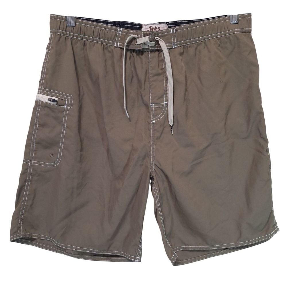 Toes on‎ the Nose Board Shorts Mens Sz L Mesh Lining Pocket Swim Brown Trunks